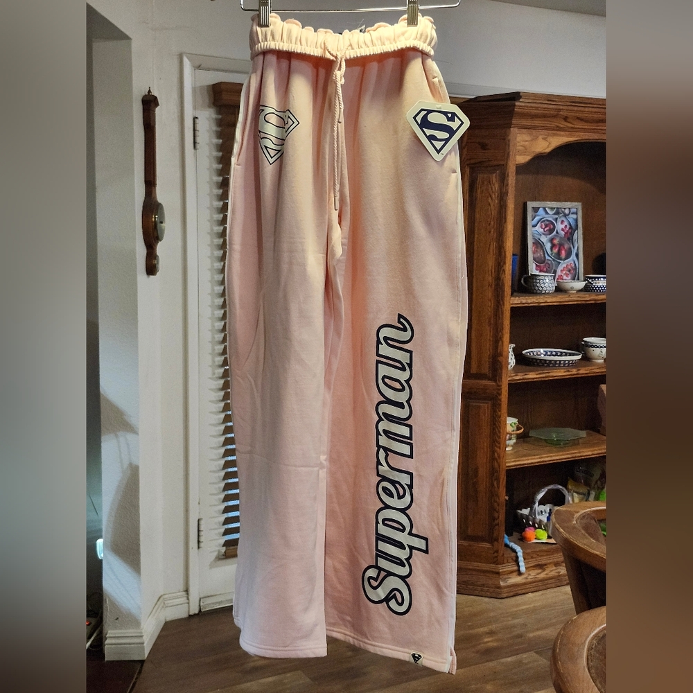 Superman D.C. Comics Logo'd Pink Custom Sweatpants In Size Small